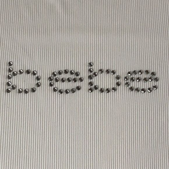 Bebe Embellished Ribbed Top Frayed Hem Sleeve Color Marshmallow Size Juniors XL - Picture 3 of 13